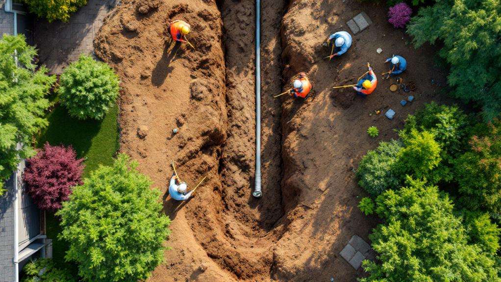 excavating and grading the trenchline