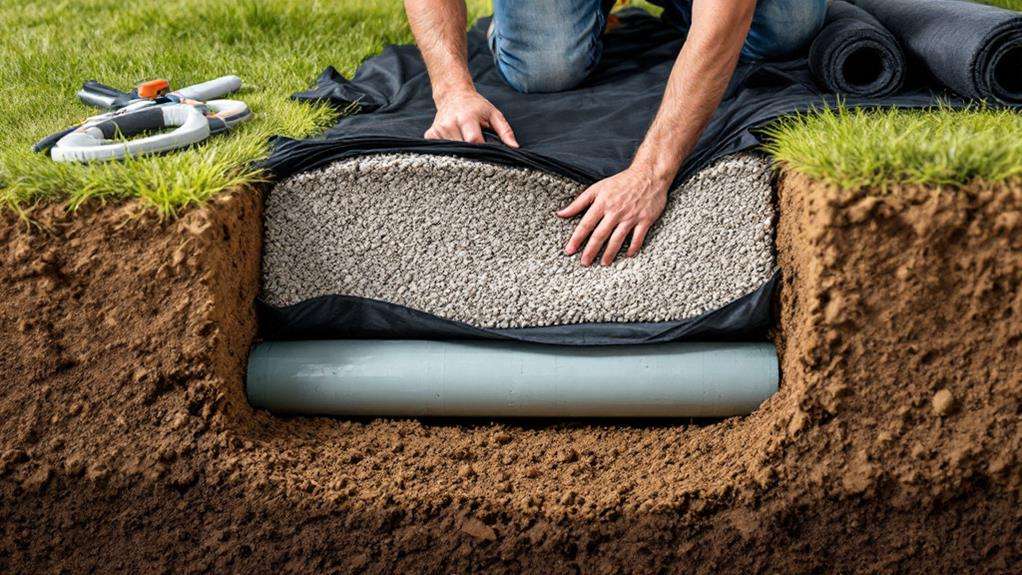 laying landscape fabric carefully