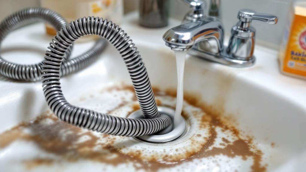 unclogging drains using plumbing snake