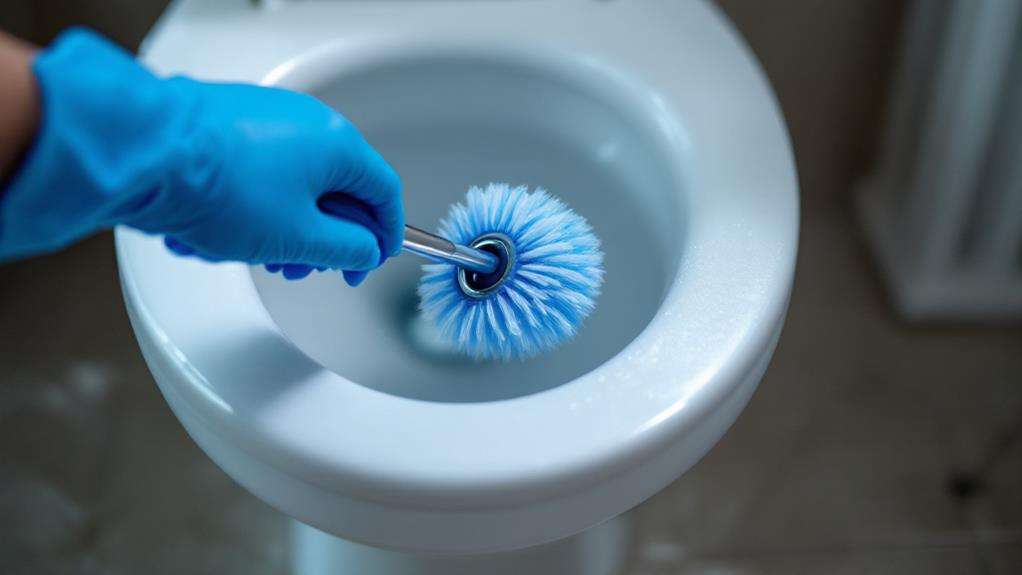 scrub ceramic toilet basin thoroughly